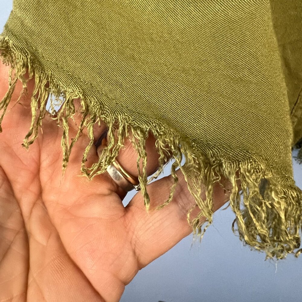BOHME Green Oversized Button Front‎ Fringe Hem Boho Blouse Size S/M - Picture 5 of 9